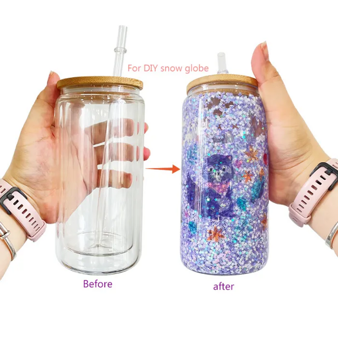 16oz Snowglobe glass tumbler