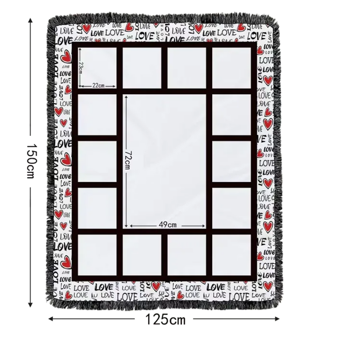 Sublimation blanket 15 panel with Hearts and Love