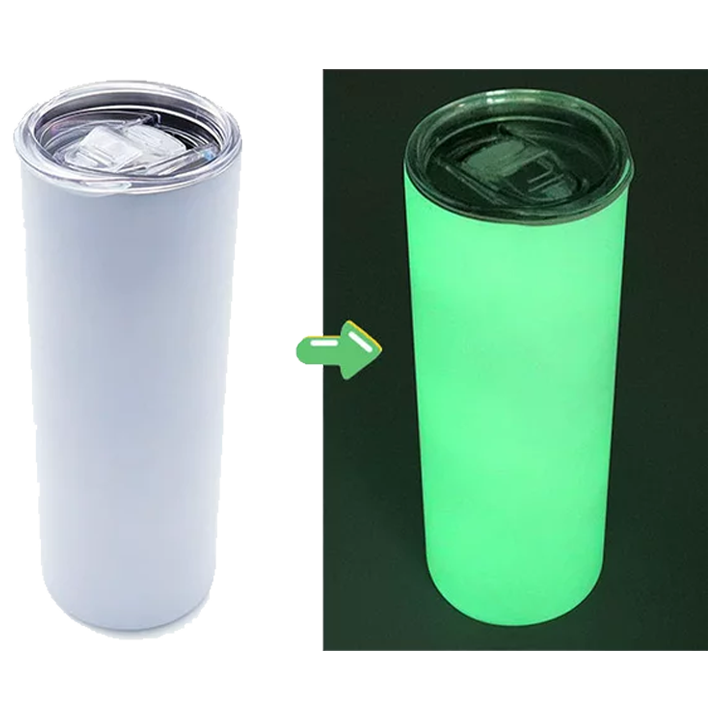 20oz sublimation white to green glow in the dark skinny tumblers