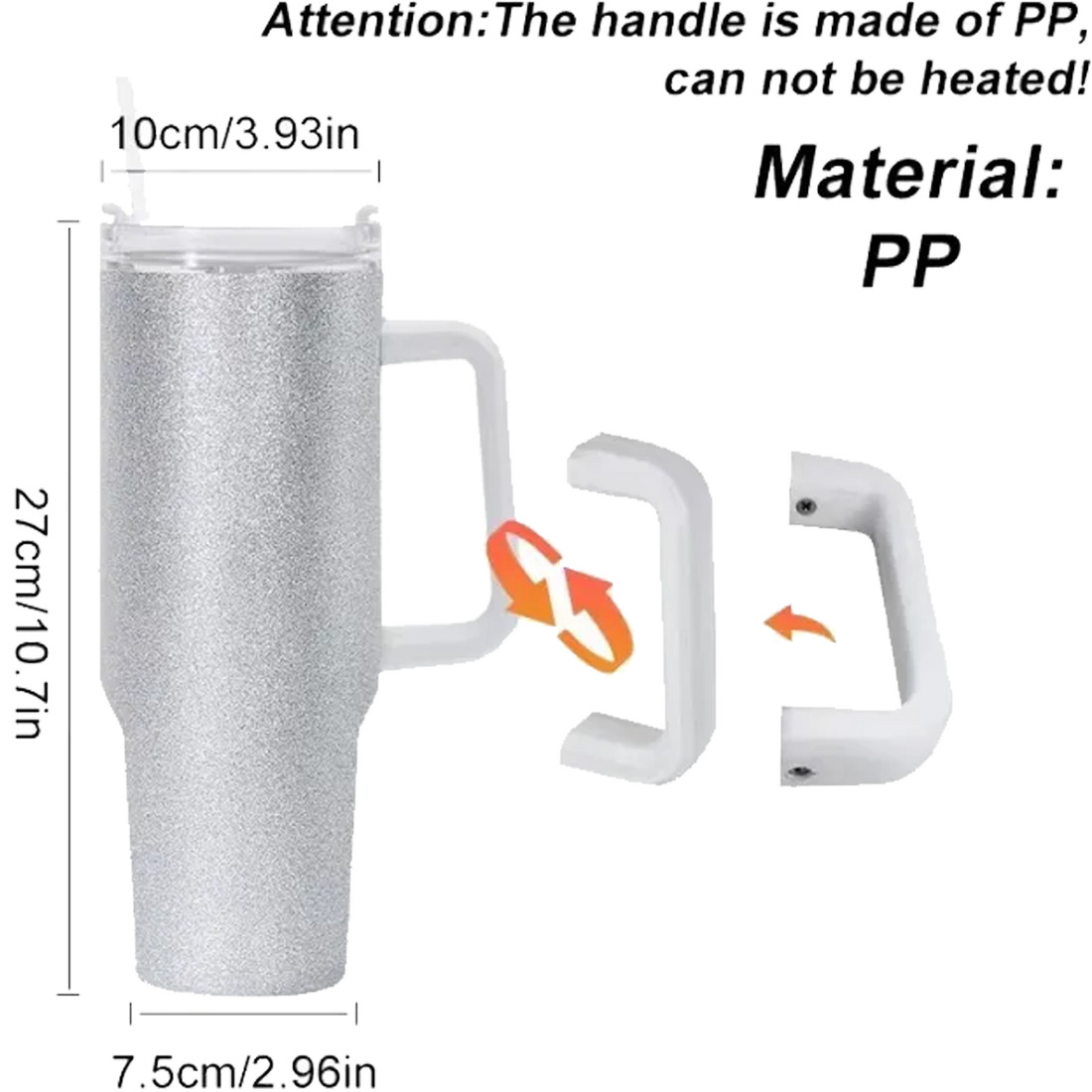 40oz White Glitter Sublimation Mug With Removable Handle