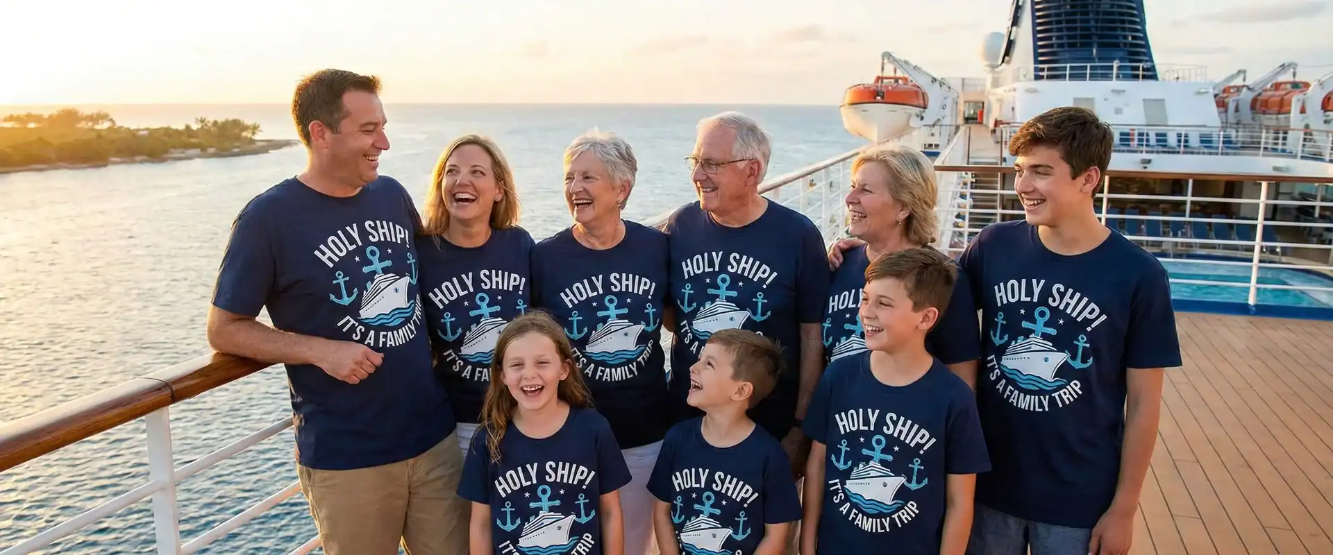 Custom apparel - group of people in matching custom printed shirts