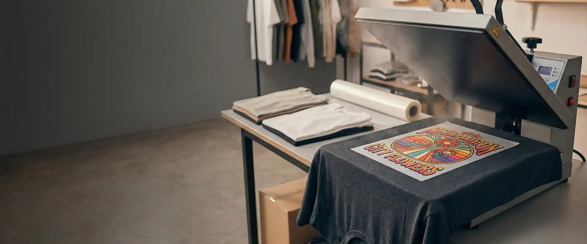 DTF transfer application process showing vibrant colorful prints