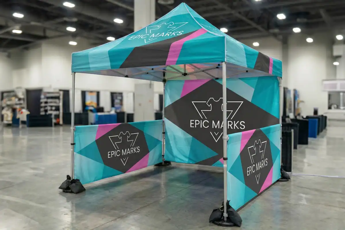 Custom printed pop-up tent at outdoor event