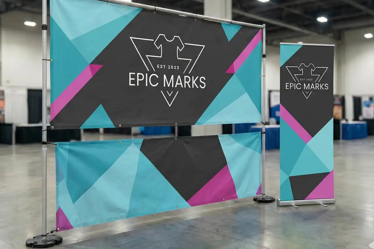 Custom vinyl banner with colorful graphics
