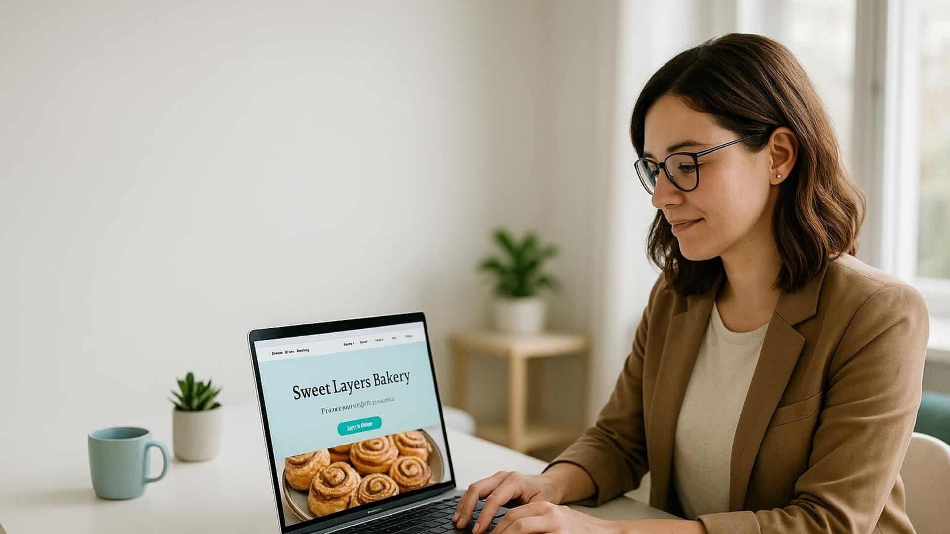 A local business owner reviewing a clean new website built by Make Your Mark